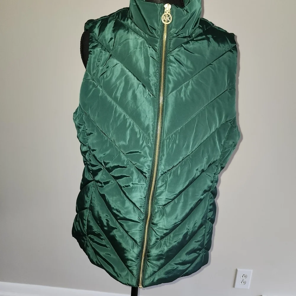 NWT Green Puffer Vest with Gold Zipper